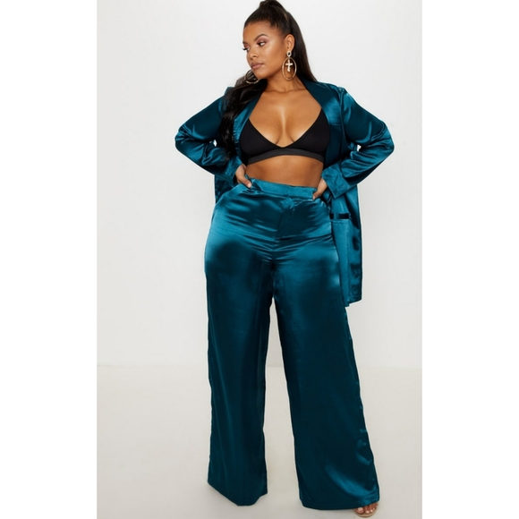 ISO Prettylittlething Teal Satin Wide Let Pants - Picture 2 of 3